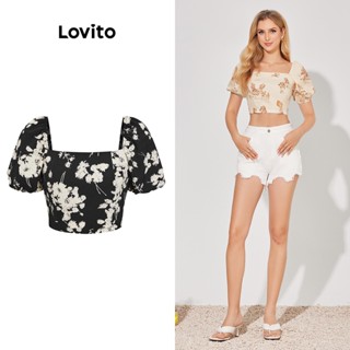 Lovito Blusa com Estampa Floral para Mulheres LBE04126 (Multi-Cor)