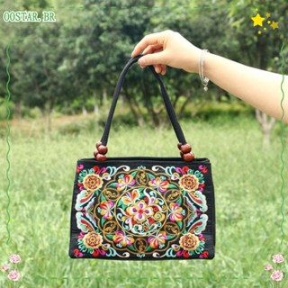 Bolsa Floral Feminina OOSTAR , Lona Étnica Flor Bordada , Moda Trança De Malha Grande Capacidade