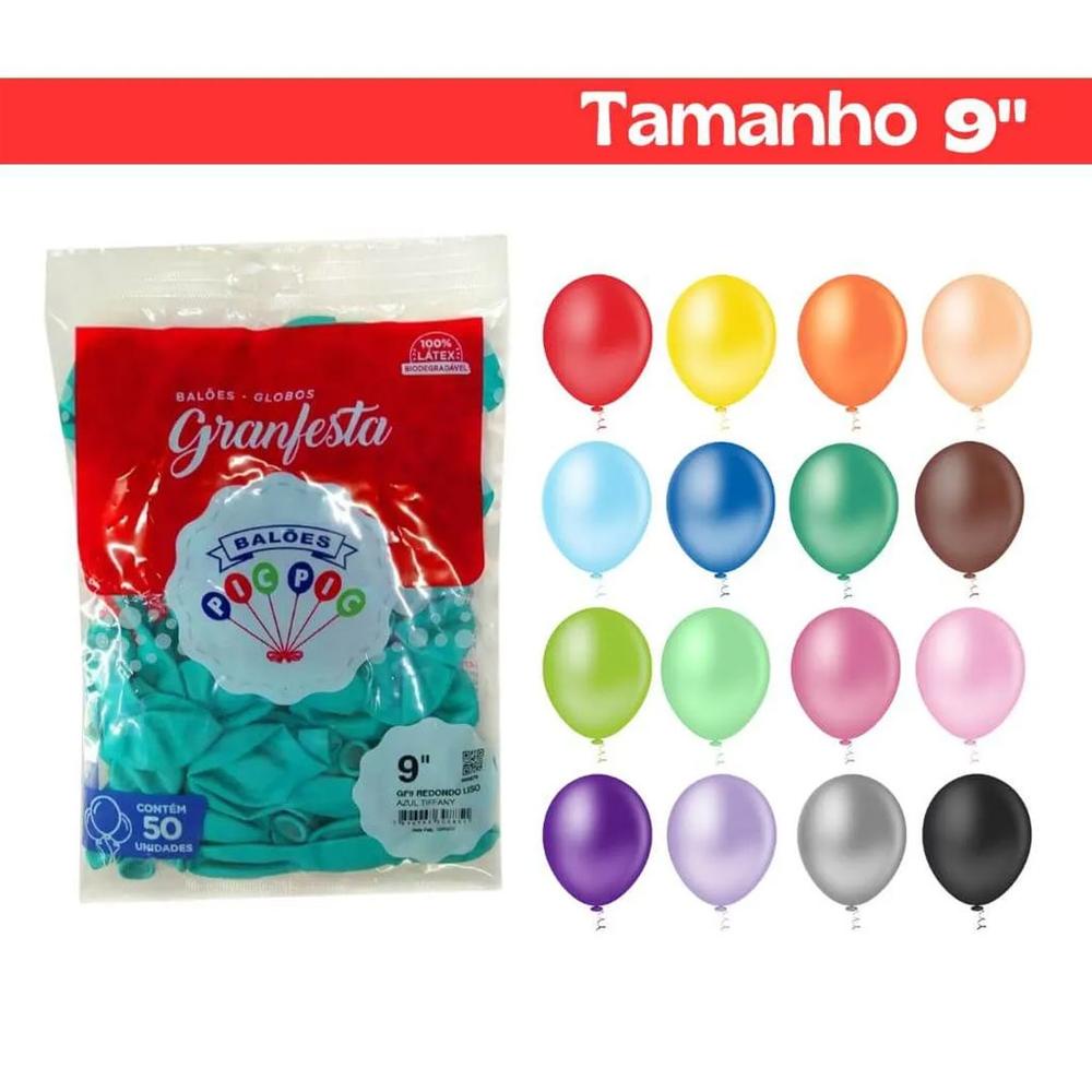 Balão Látex Festa Redondo Tamanho 9 c/50 Unidades ESCOLHA A COR - Pic Pic