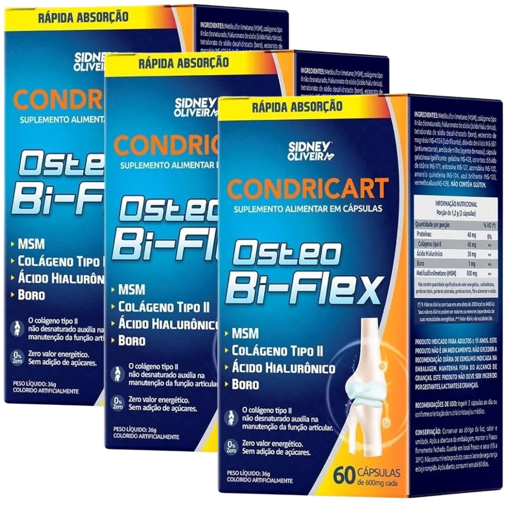 Condricart Osteo Bi-Flex / 60 Cápsulas 3 Frascos / Sidney Oliveira