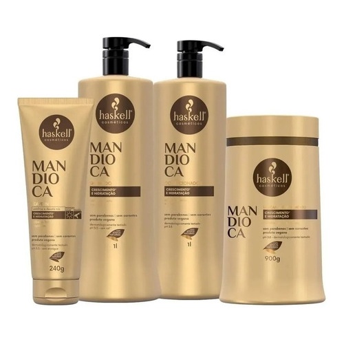 Kit Haskell Mandioca Shampoo Cond Máscara 1l + Leave-in 240g
