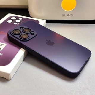 Henniu Estojo Caixa De Vidro Fosco Roxo Escuro Case Capa Capinha De Celular Para iPhone 15 14 13 12 11 Pro Max Película Traseira De Lente Completa