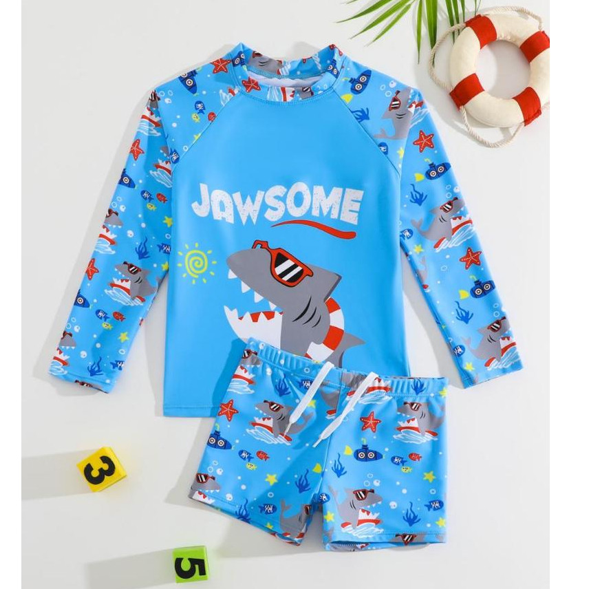 Conjunto Infantil Proteção Uv50 Menino Camisa Longa Sunga Praia Piscina Natação