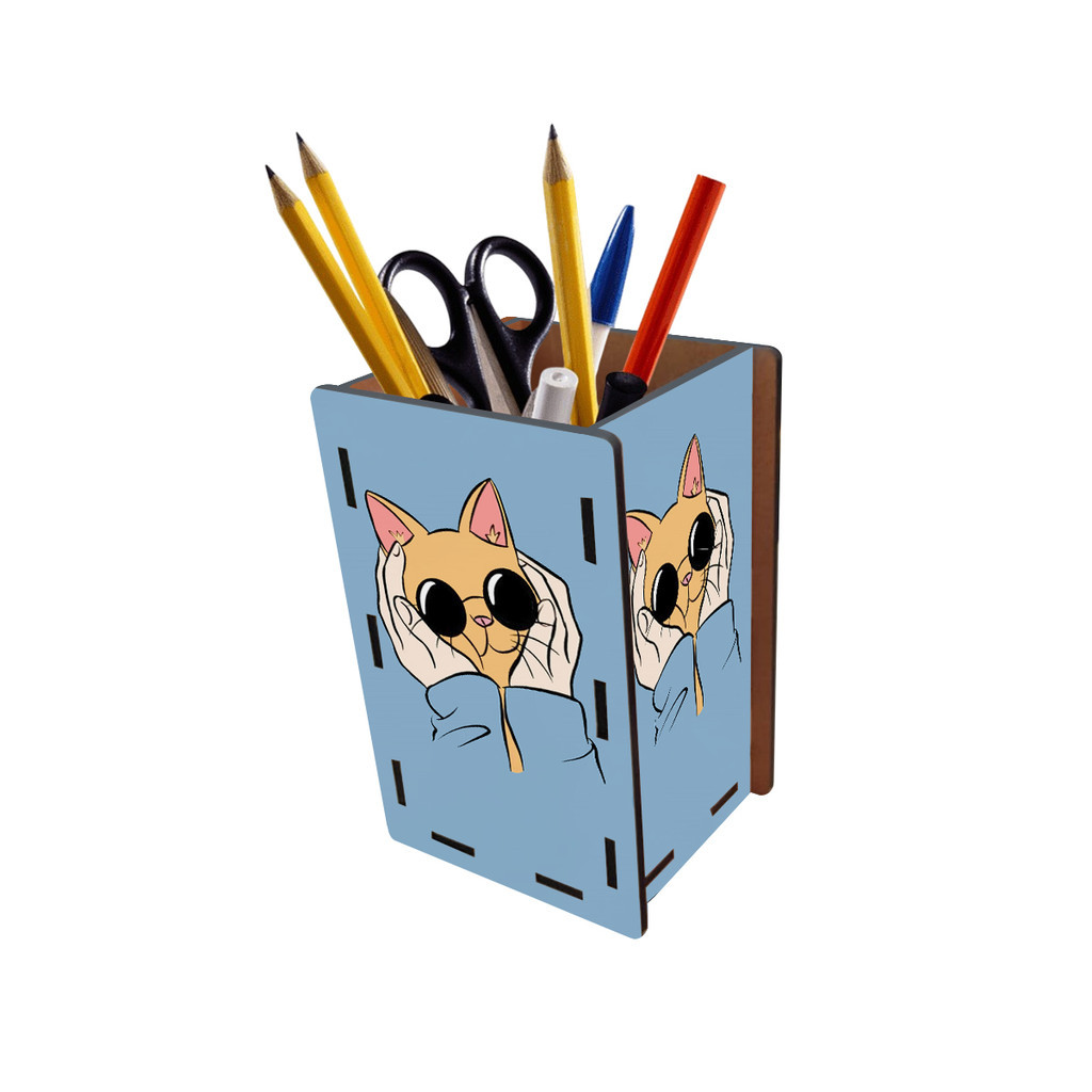 Porta Lápis e Canetas Gato Laranja Carinho