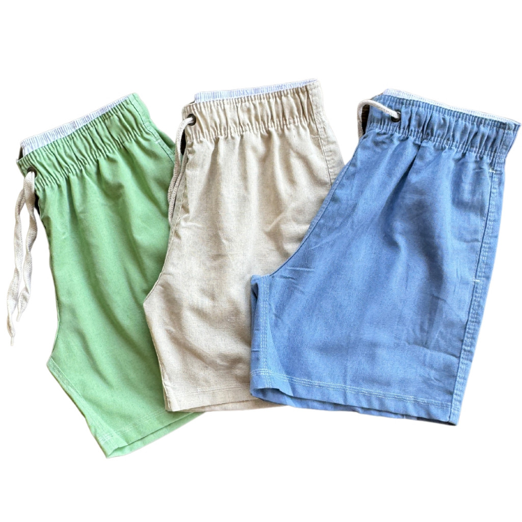 Kit Com 3 Short Linho Premium Masculino Bermuda Mauricinho Moda Praia Alta Qualidade