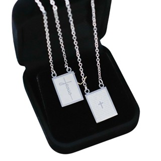 Colar cordão Escapulário em aço inox escrito Jesus e oração do Pai Nosso caixinha de presente em Oferta na Shopee