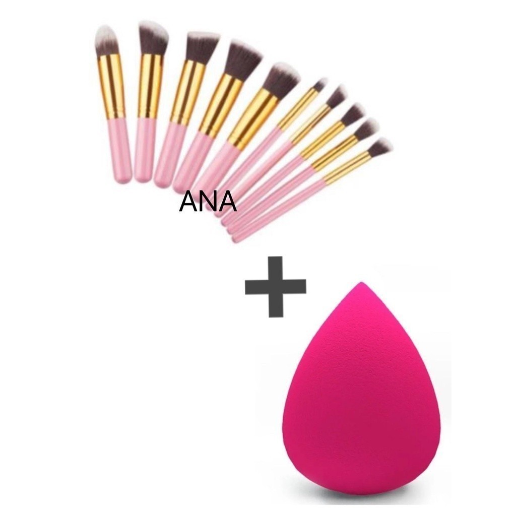 Kit pinceis maquiagem 10 peças + 3 ESPONJAS pronta entrega-ANA