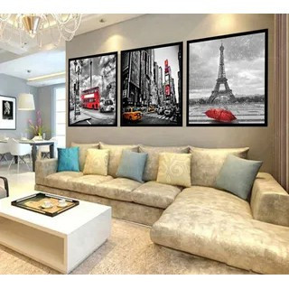 Quadros Decorativo 3 peças 20x30 Mosaico Mdf Alta Resolução Full HD Mosaico Decorativo Paris, Londres, New York