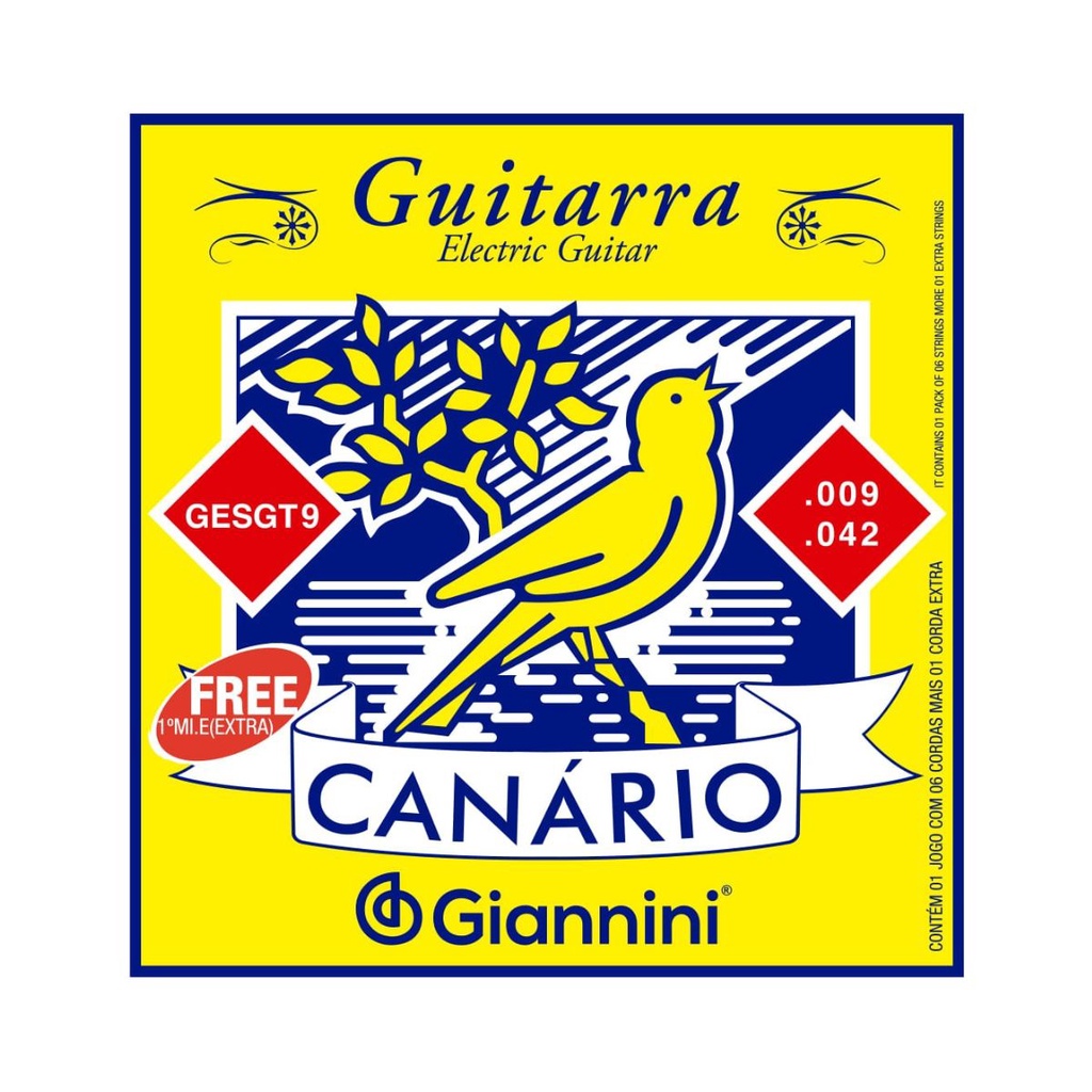 Kit 5 Encordoamento Guitarra Giannini Canário GESGT9 0.009 Aço