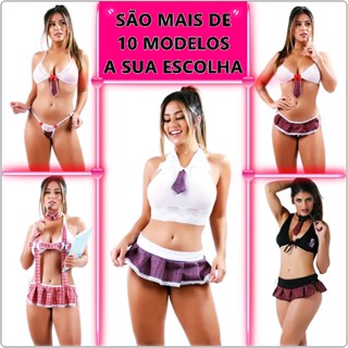 Fantasia Estudante Lingerie Sexy Mini Conjunto Fio Dental Tanga Colegial