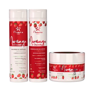 KIT SHAMPOO CONDICIONADOR E MASCARA MORANGO E CHANTILLY PARA CABELOS QUEBRADIÇOS E SEM VIDA