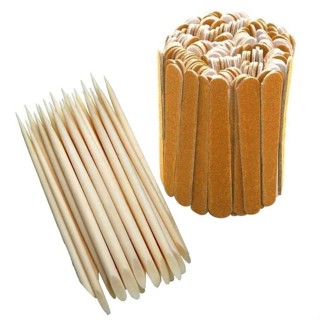 Kit 100 Mini Lixas de Unha + 100 Palitos Manicure Unhas