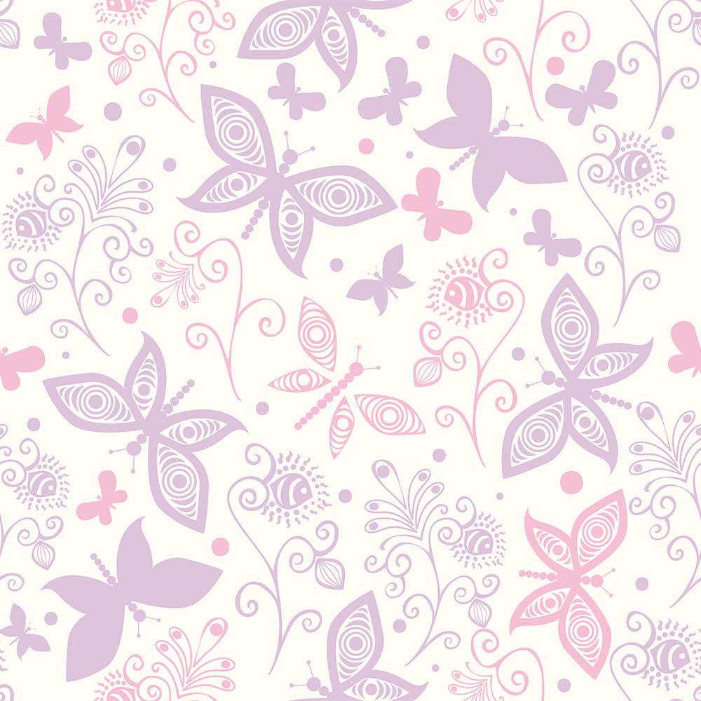 Papel de Parede Adesivo  Menina Borboletas Rosa e Roxa em Oferta na Shopee