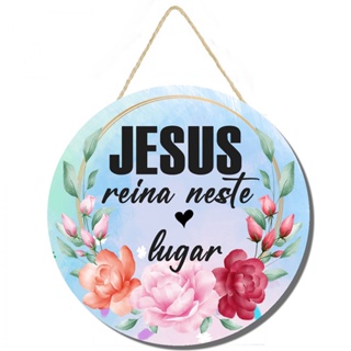 Placa decorativa redonda Jesus reina neste lugar PL226 em Oferta na Shopee