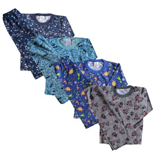 Kit 4 Conjunto Masculino Pijama Manga Longa Estampado com Calça Bebê ao Infantil de 1 a 3 ano para Noites Frias