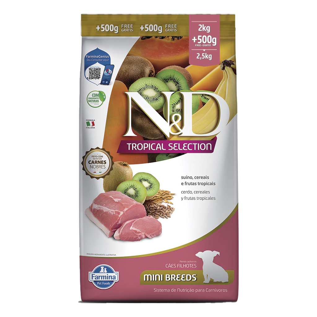 Ração N&D Tropical Selection Para Cães Puppy Mini Suino Leve 2,5kg e Pague 2kg em Oferta na Shopee