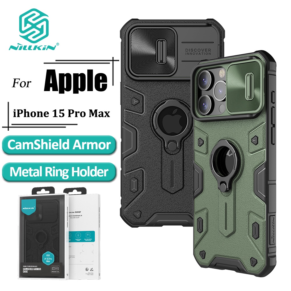 Nillkin Caixa De Proteção Pesada Para iPhone 15 Pro Max Com Suporte De Anel Metálico Deslizante Da Câmera (Abertura) em Oferta na Shopee
