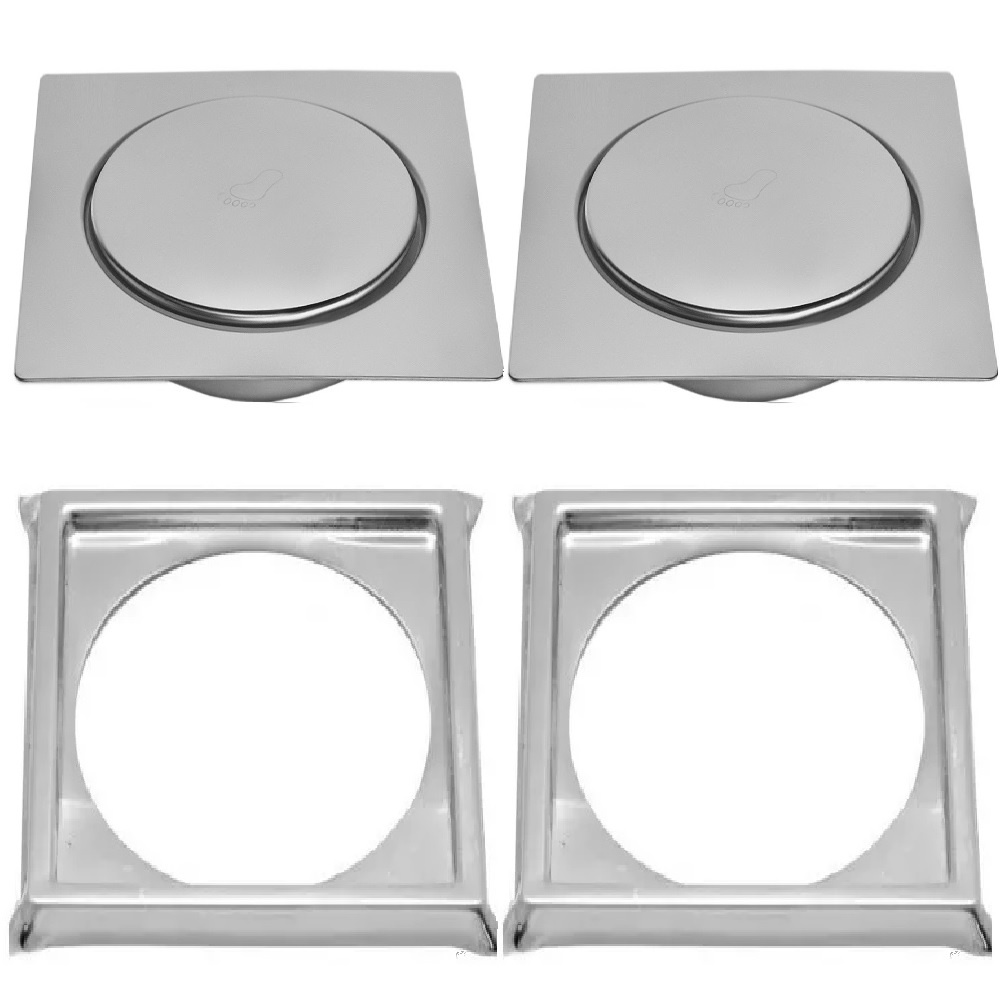 2 Ralos Click Inteligente Em Inox 10x10 Cm + 2 Porta Grelhas