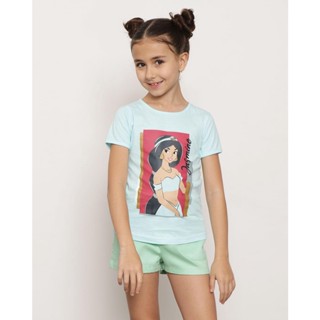 Blusa Infantil Manga Curta Disney Estampa Jasmine Azul
