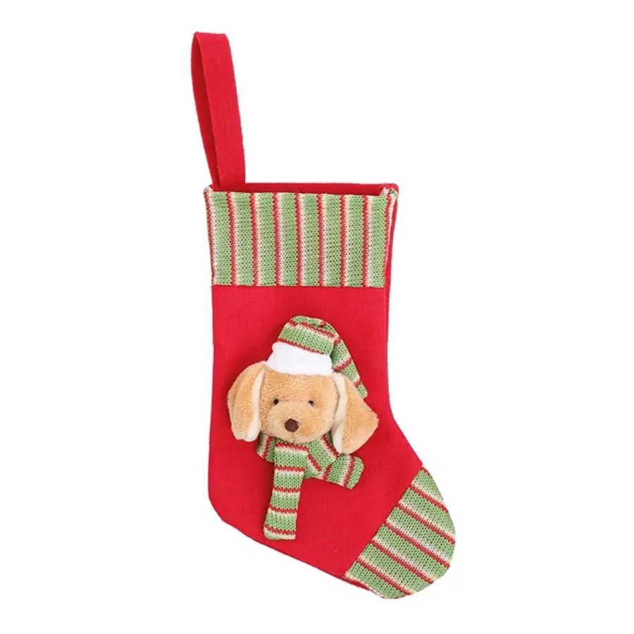 Enfeite de Pendurar Bota Cachorro com Gorro - Vermelho e Verde - 25cm - 1 unidade - Cromus - Rizzo - Home & Living