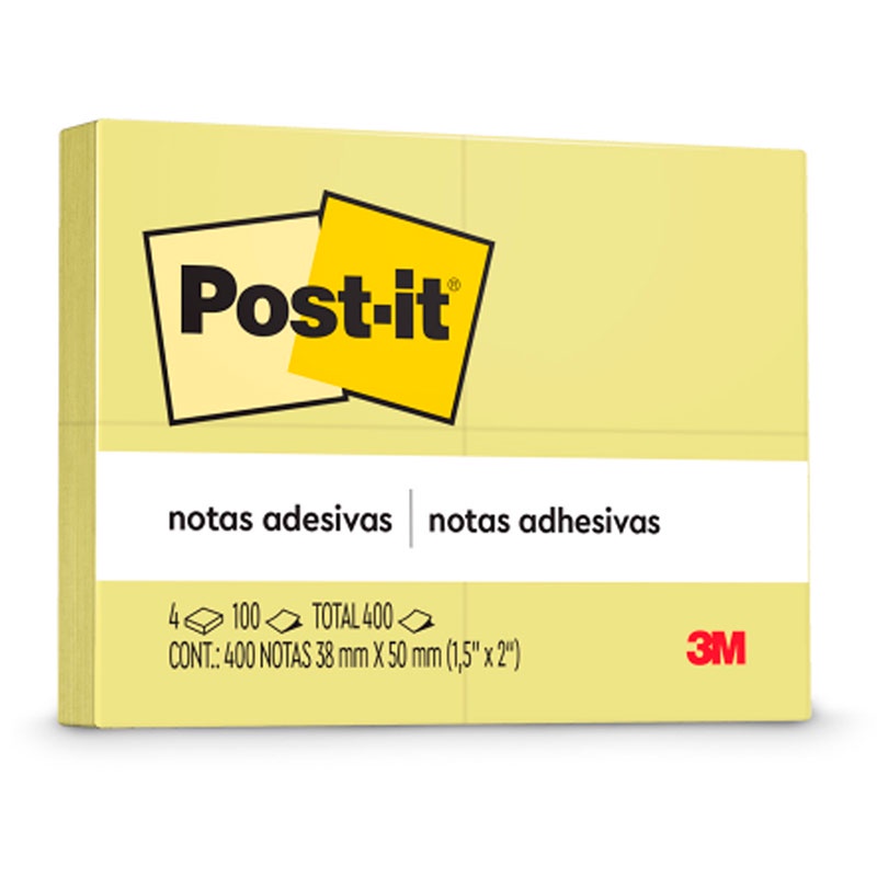Bloco de notas adesivas Post-it 653 amarelo 4 blocos de 38x50mm 100 folhas 3M em Oferta na Shopee