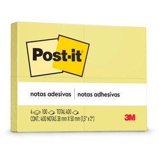 Bloco de notas adesivas Post-it 653 amarelo 4 blocos de 38x50mm 100 folhas 3M