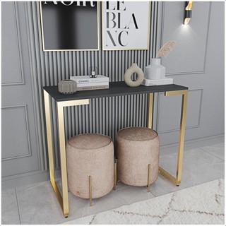 Mesa Buffet Balcão Aparador Industrial Pé Dourado 90X30X90
