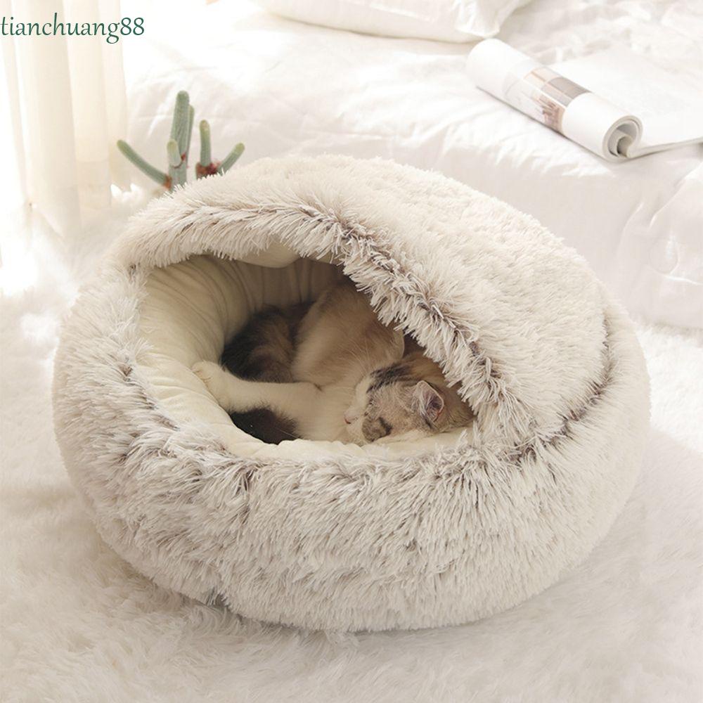 Cama De Gato TIANCHUANG Redonda 2 Em 1 Caverna Quente Saco De Dormir Interior Para Animais...