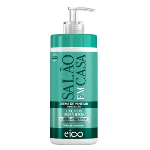 Eico Finalizador Creme de Pentear Protetor Térmico Anti-Frizz Hidratação Salão Em Casa Cachos Definidos 600ml Filtro UV