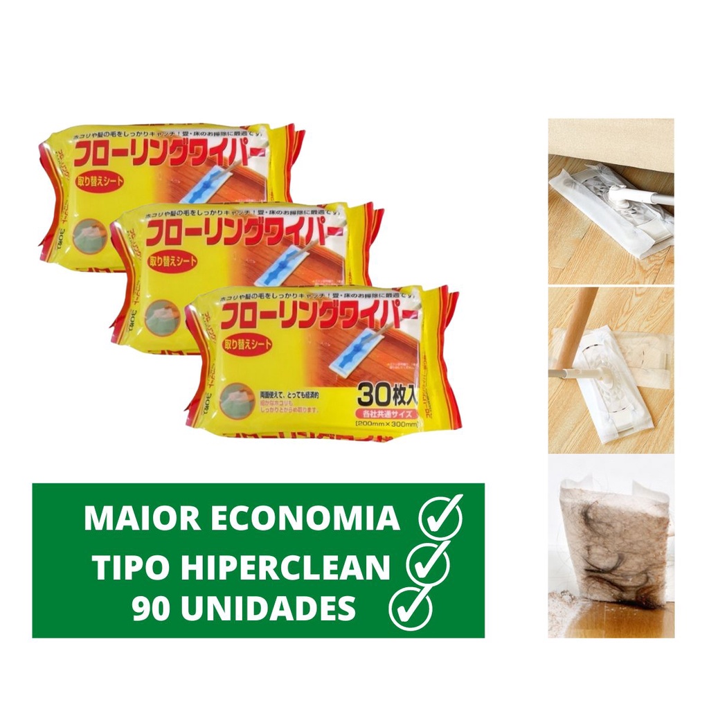 Kit 3 Pct Refil Pano Seco Eletrostático Rodo Mop 30uni Cada