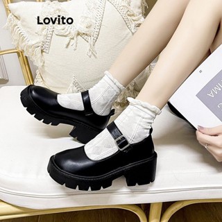 Lovito Sapato Mary Jane Básico para Mulheres L69AD105 (Branco/Preto)