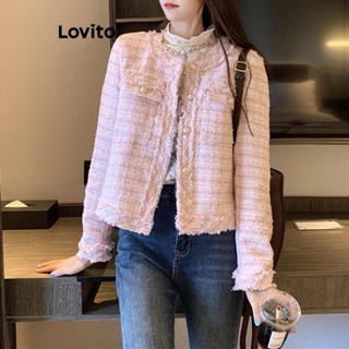 Lovito Casual Jaqueta Feminina Lisa de Manga Comprida LNA24209 (Rosa)