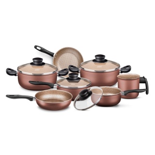 Conjunto/Jogo de Panelas 7 Peças Alumínio, Frigideira, Caçarola, Fervedor Florence Supra Chocolate MTA - 5675 em Oferta na Shopee