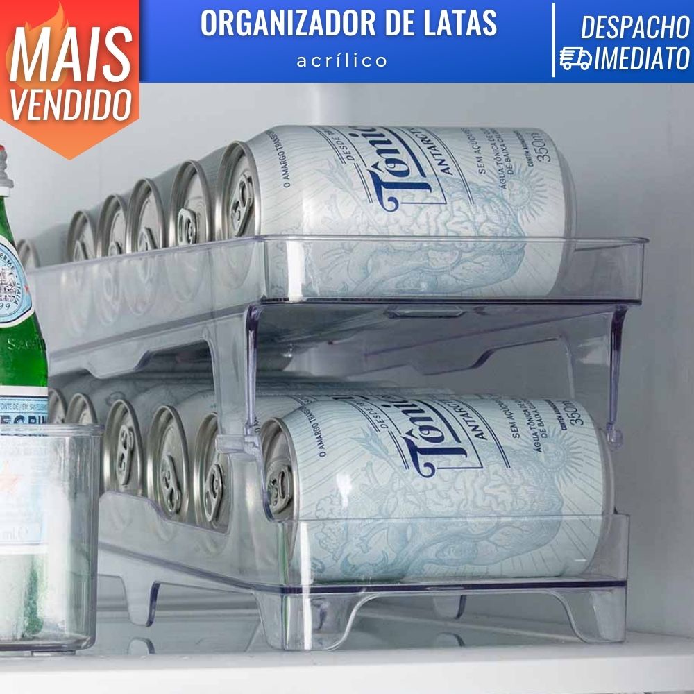 Organizador de Latas 12 Unidades Cerveja Refrigerante Suco Geladeira Transparente de Acrilico Modula