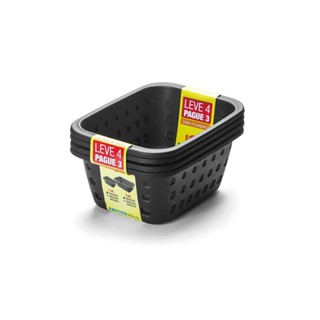 Conjunto de Cesto Organizador Ordene em Plástico Preto Pequeno Leve 4 Pague 3