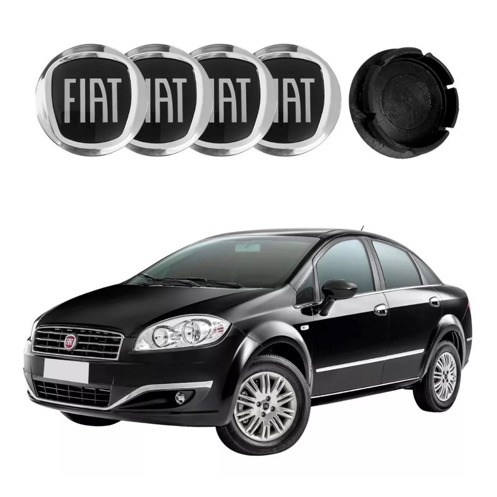 Jogo 4 Calotinhas Fiat Linea Black Miolo Roda Liga 49,6mm