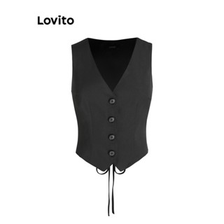 Lovito Casual Blusa Feminina Lisa Amarrada L67AD041 (Preta)
