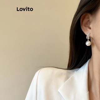 Lovito Brincos Elegantes Simples com Pérolas para Mulheres LFA03115 (Dourado)