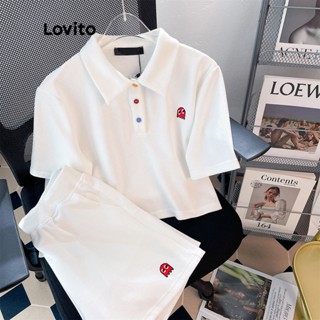 Lovito Conjunto de Shorts com Botões para Mulheres LNA09237 (Branco)