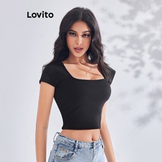 Lovito Camiseta Básica para Mulheres LBE03081 (Preto)
