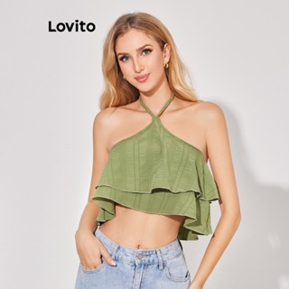 Lovito Regata com Amarração e Camadas para Mulheres LBE04006 (Verde Pálido)