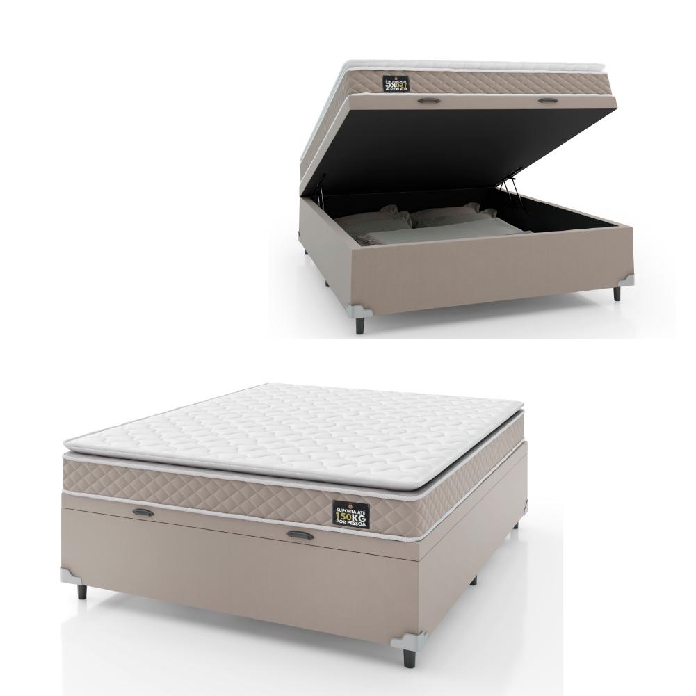 Cama Box Baú Casal Colchão D45 com Pillow Top Hellen Strong Bege 138x188x65cm Suporta até 150kg em Oferta na Shopee