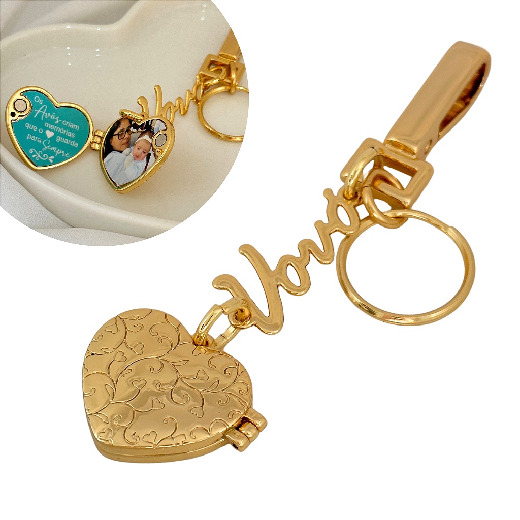 Chaveiro Vovó Relicario Coração Com 2 Fotos Filhos e Netos Incluso em Oferta na Shopee