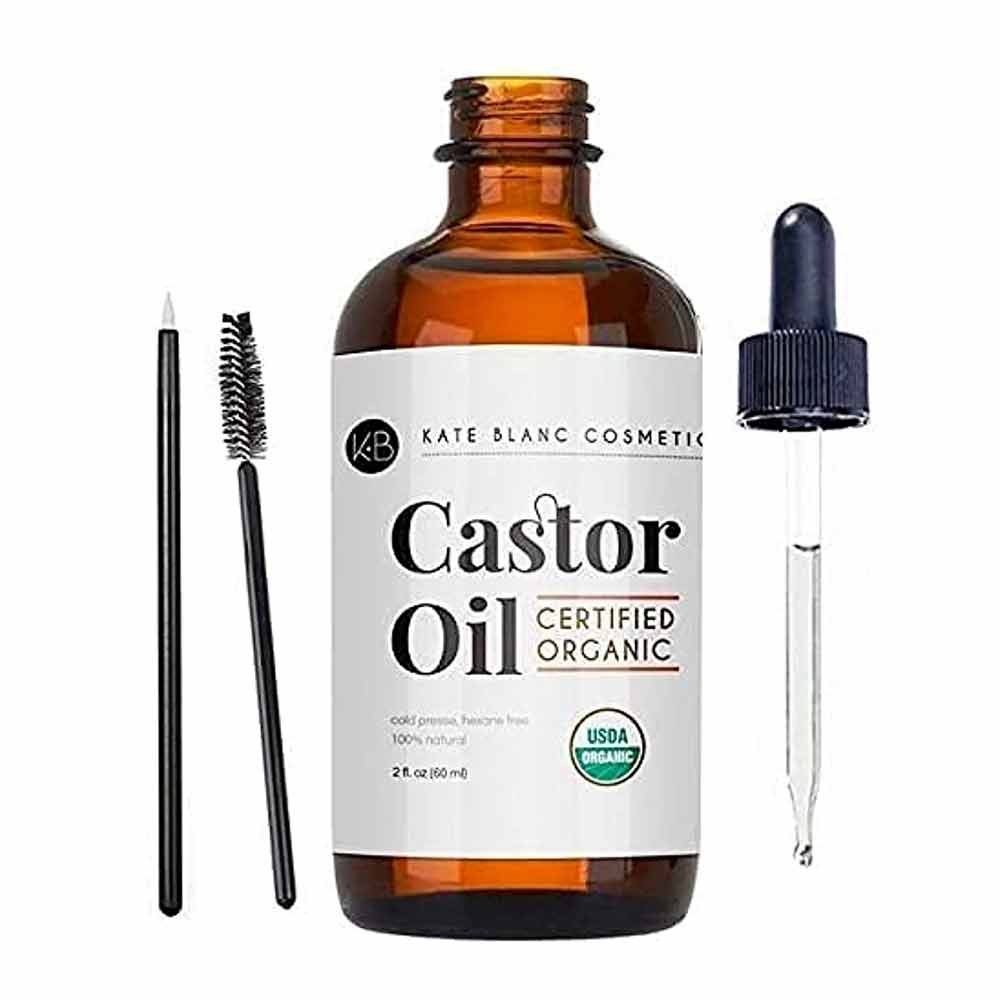 Kate Blanc Cosmetics Castor Oil Organic for Hair, Lashes, Face (2oz)