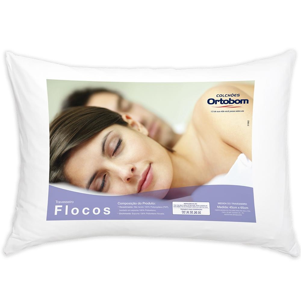 Travesseiro Ortobom Flocos Espuma Flocada + TNT Branco