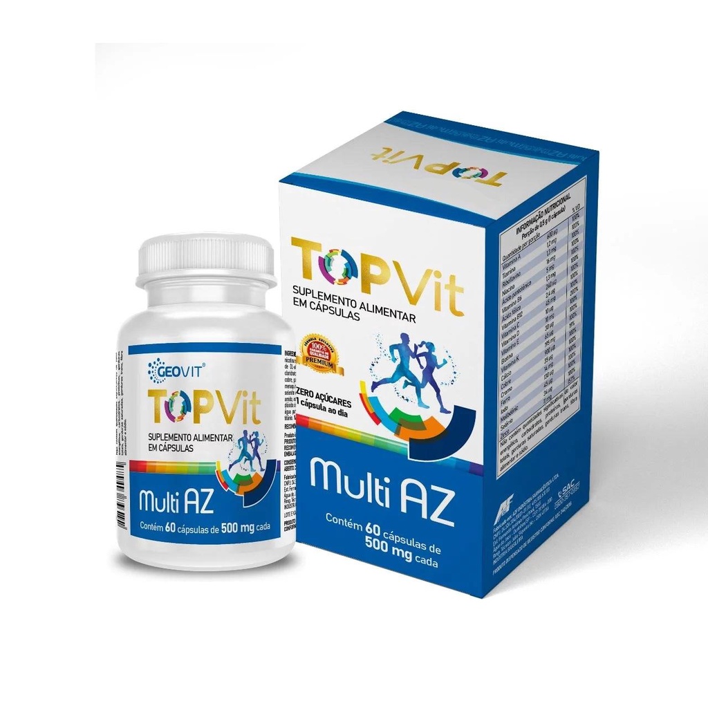 Top Vit Mult AZ Zero Açúcar 60 Cápsulas 500mg