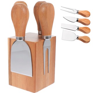 Kit Para Queijos Magnético 4pc C/ Suporte Facas Garfo Espátula