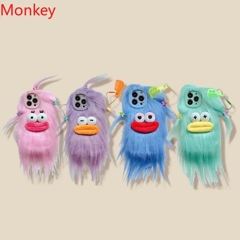 3D Capa De Monstro De Pelúcia Fofa Coreana Engraçada Para iPhone 12 11 Pro Max Cutel Girl Winter Warm Fur Soft Cases