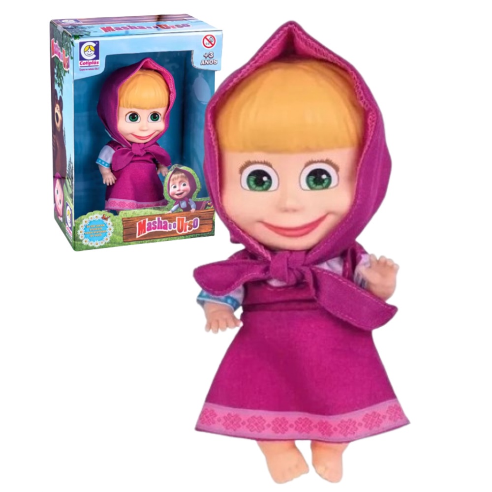 Boneca Masha Em Vinil Pequena da Masha e o Urso 18 Cm Brinquedo - Cotiplás