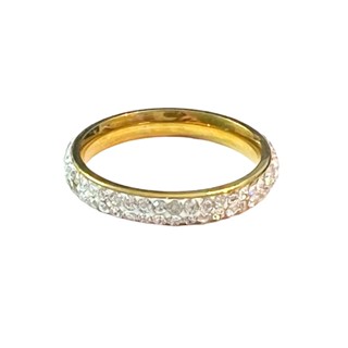 Anel Aparador Dourado Cravejado em Aço Inoxidável Com Duplo Strass 4mm